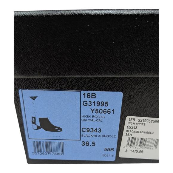 Chanel 2016 black leather calf height pearl button gold heel boots CC logo 36.5 - Picture 13 of 15